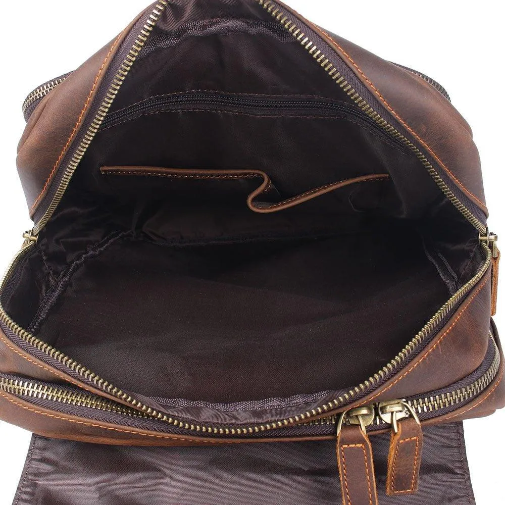Brown Leather Backpack Vintage for 17" Laptop