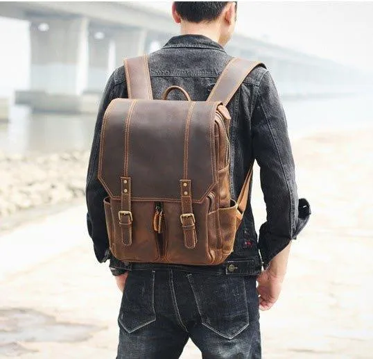 Brown Leather Backpack Vintage for 17" Laptop