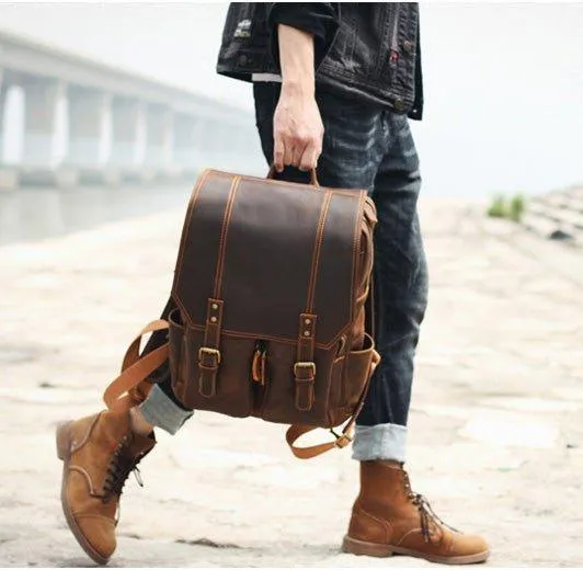 Brown Leather Backpack Vintage for 17" Laptop
