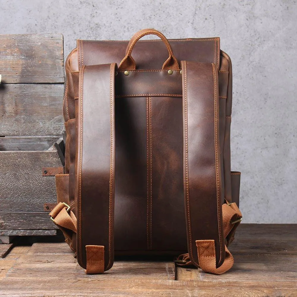 Brown Leather Backpack Vintage for 17" Laptop