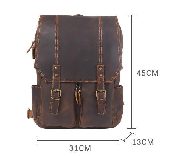 Brown Leather Backpack Vintage for 17" Laptop