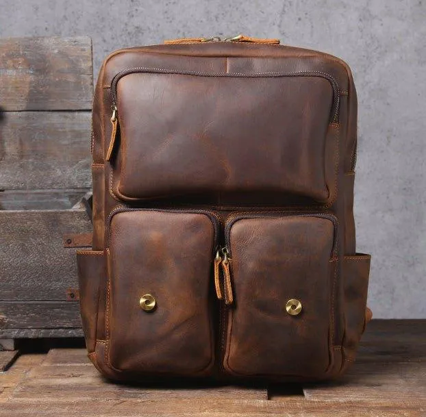 Brown Leather Backpack Vintage for 17" Laptop
