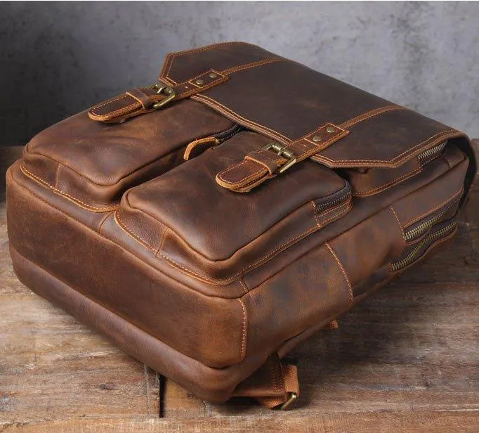 Brown Leather Backpack Vintage for 17" Laptop