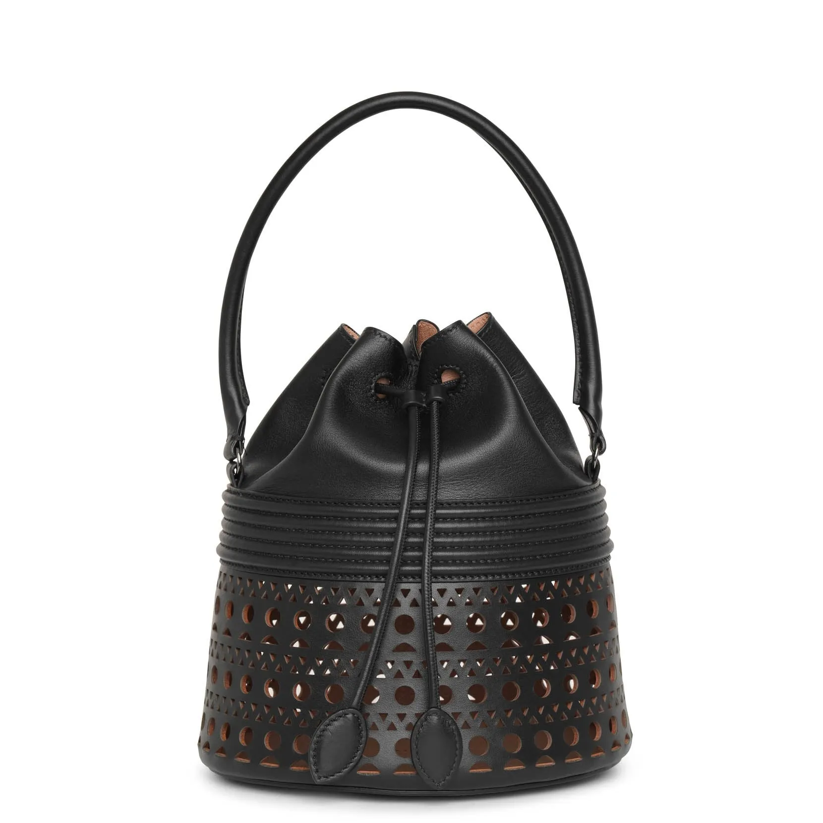 Bucket corset black leather bag