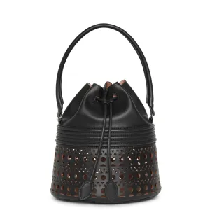 Bucket corset black leather bag