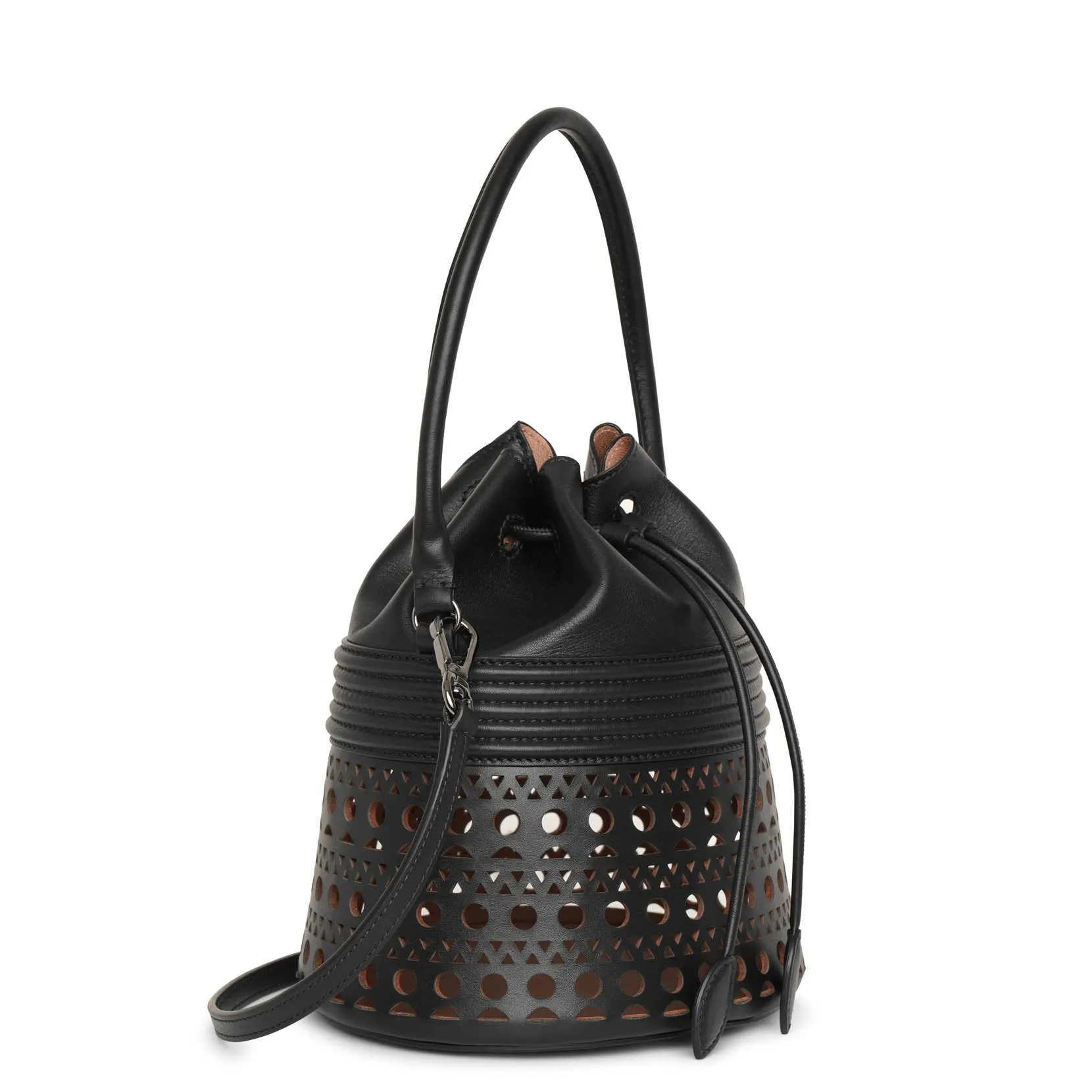 Bucket corset black leather bag