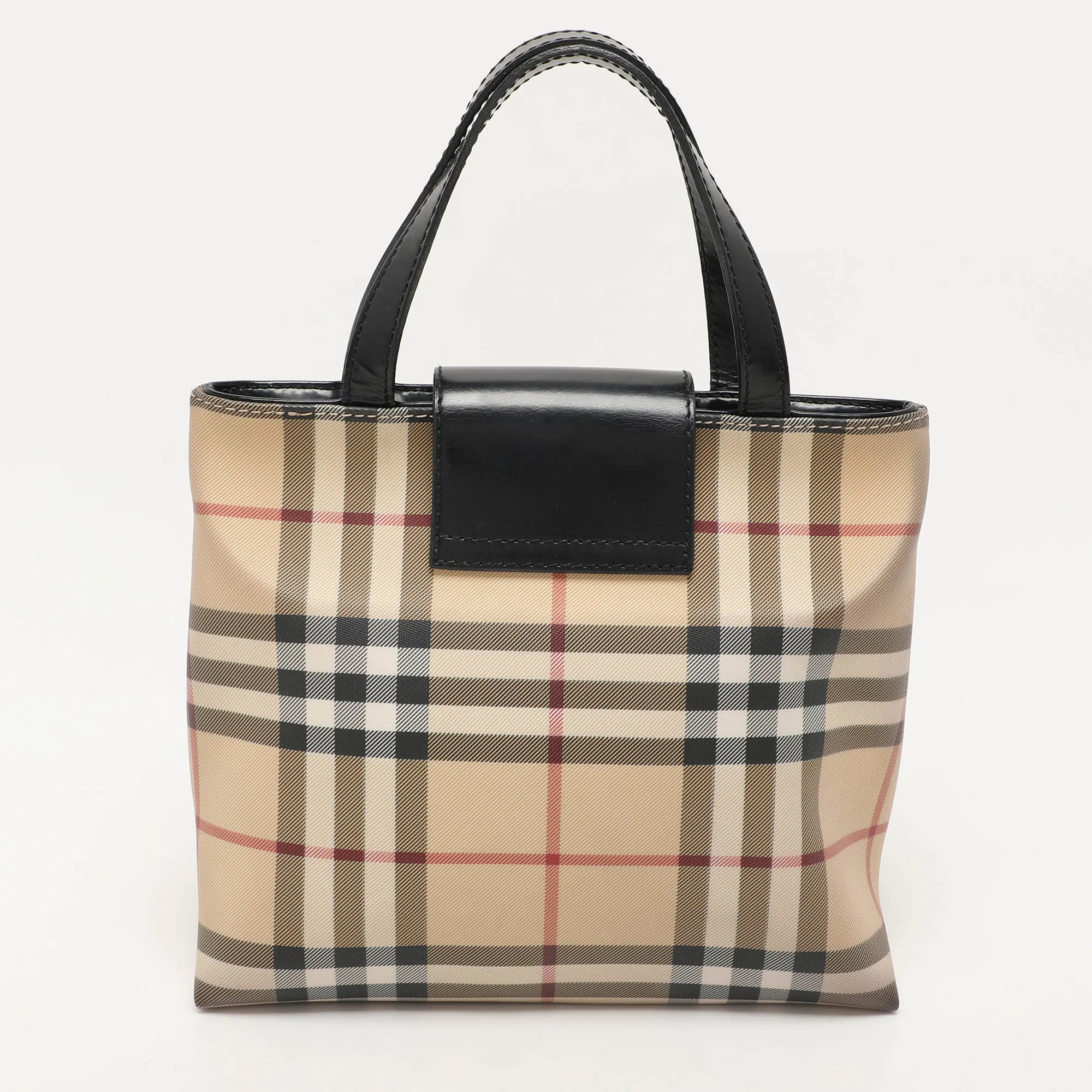 Burberry Beige/black Pvc And Leather Tote