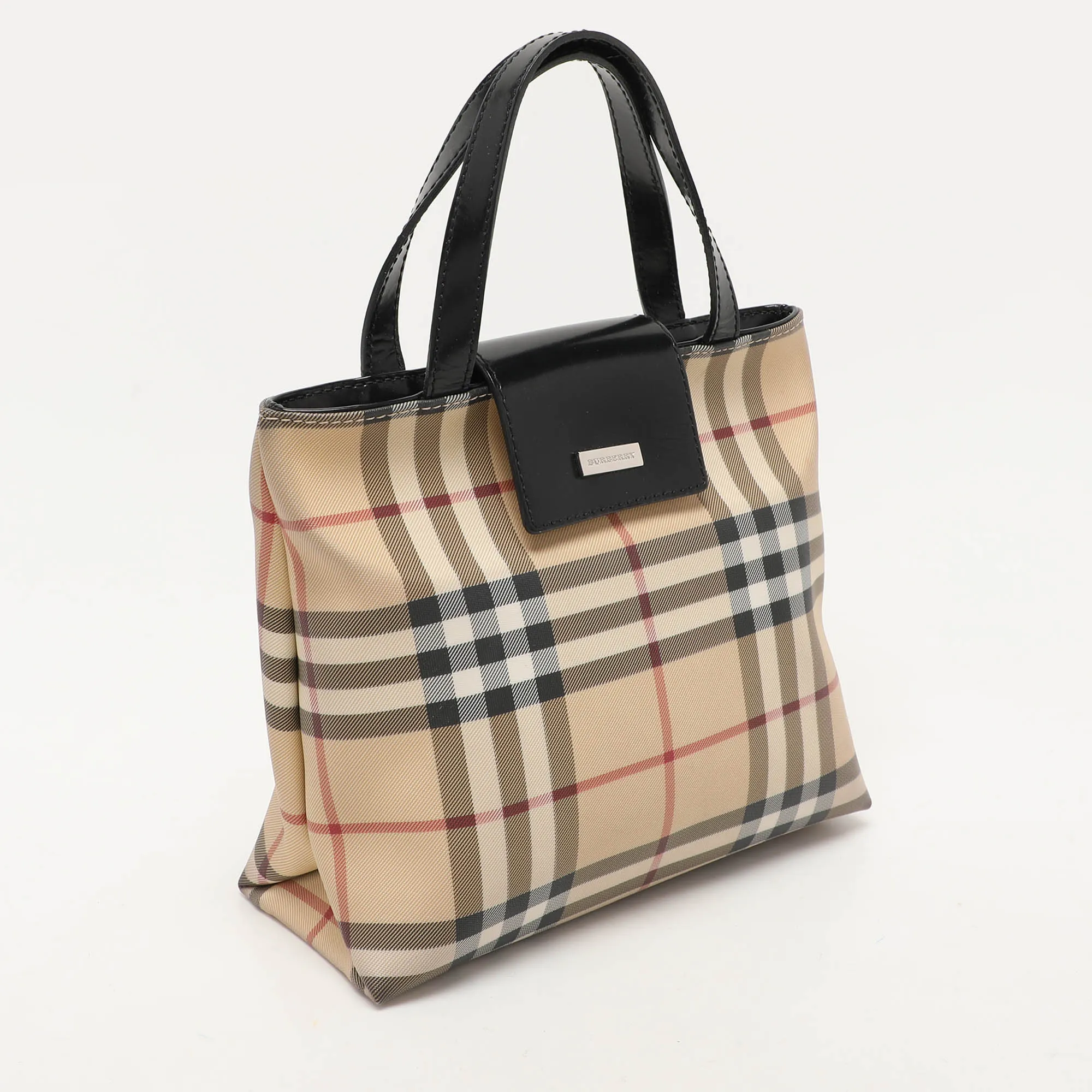Burberry Beige/black Pvc And Leather Tote