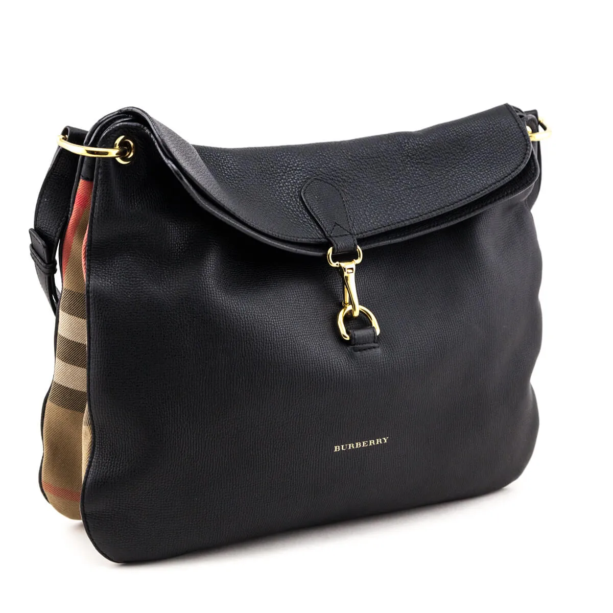 Burberry Black Leather & Check Cornwall Hobo Bag