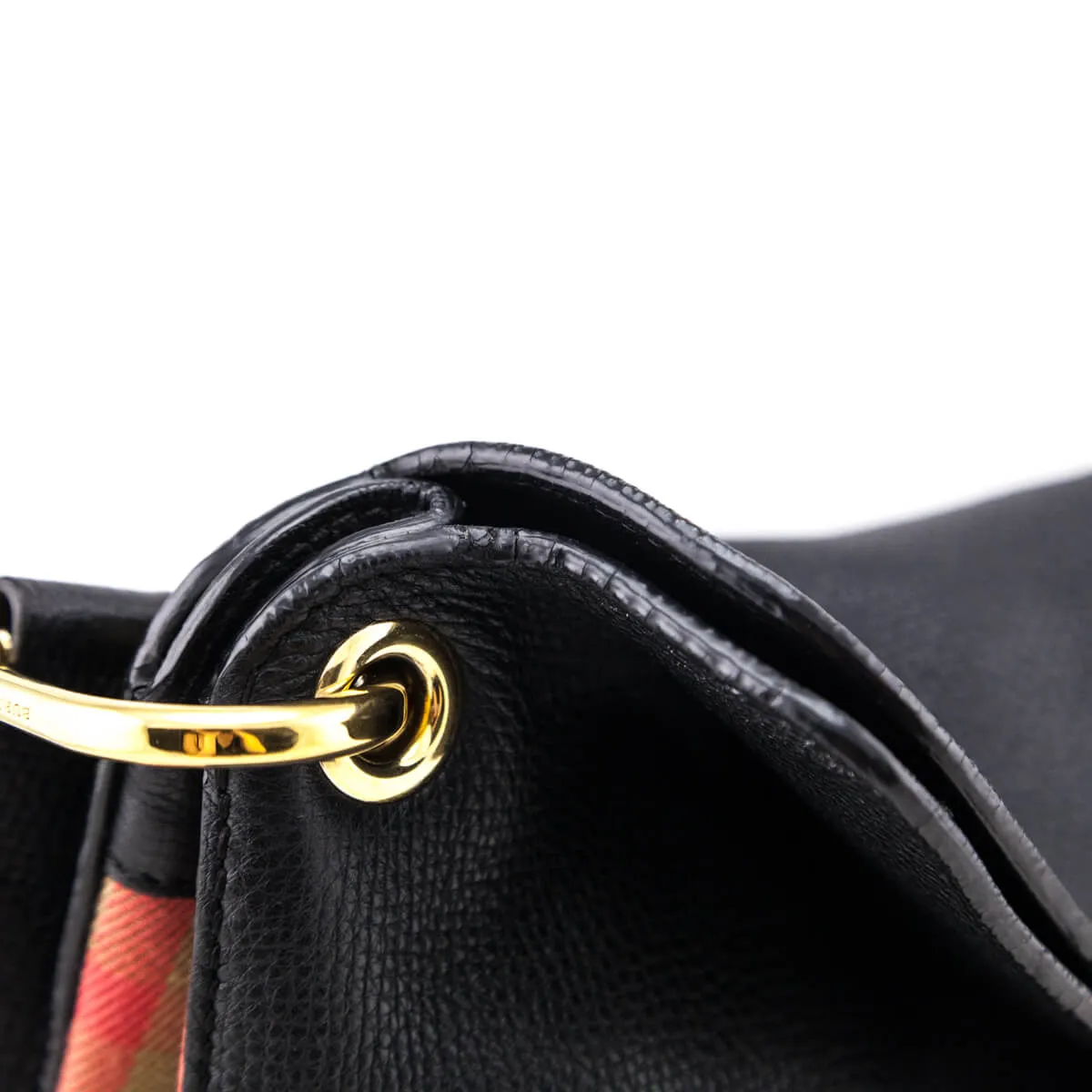 Burberry Black Leather & Check Cornwall Hobo Bag