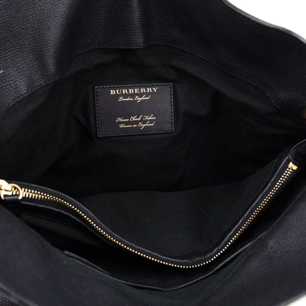 Burberry Black Leather & Check Cornwall Hobo Bag