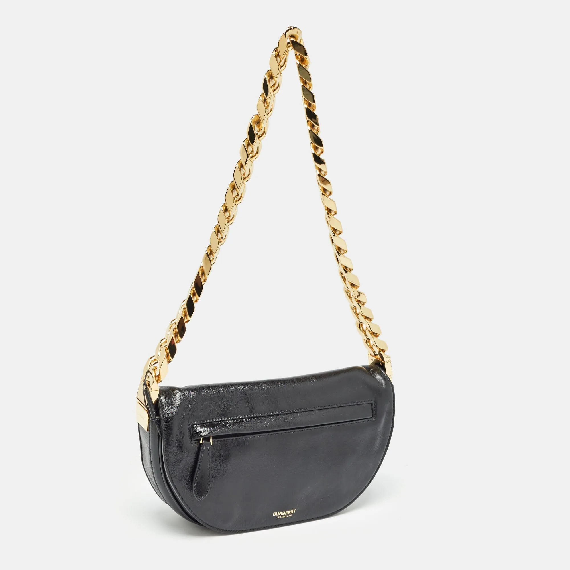 BURBERRY Black Soft Leather Small Olympia Chain Shoulder Bag