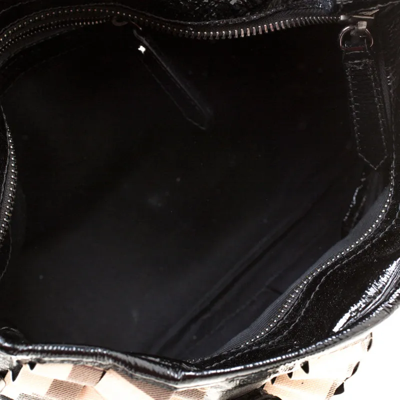 Burberry Black/Beige Nova Check PVC and Patent Leather Cartridge Pleat Tote