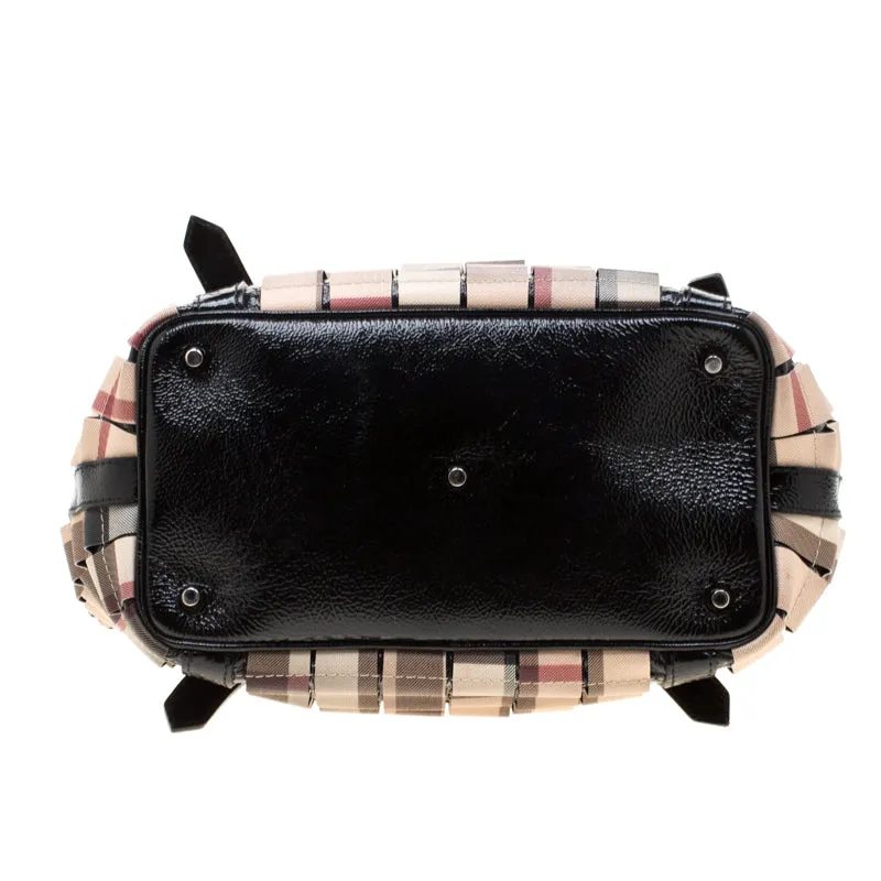 Burberry Black/Beige Nova Check PVC and Patent Leather Cartridge Pleat Tote