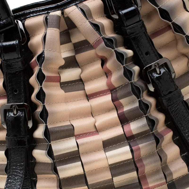 Burberry Black/Beige Nova Check PVC and Patent Leather Cartridge Pleat Tote
