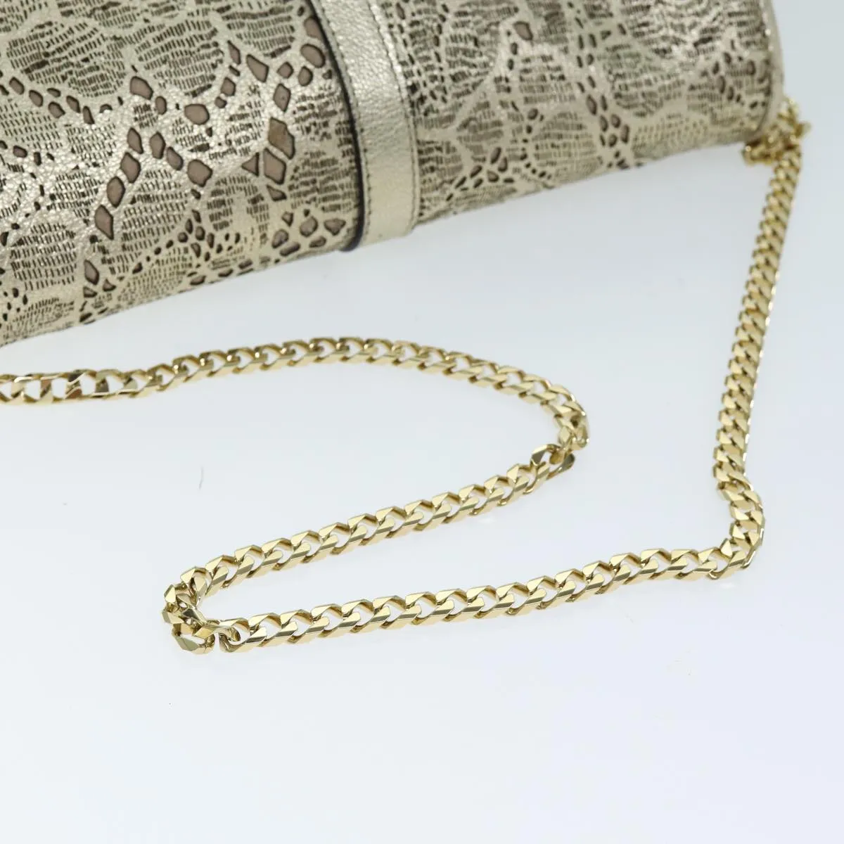 BURBERRY Chain Shoulder Bag Leather Gold Auth 74996