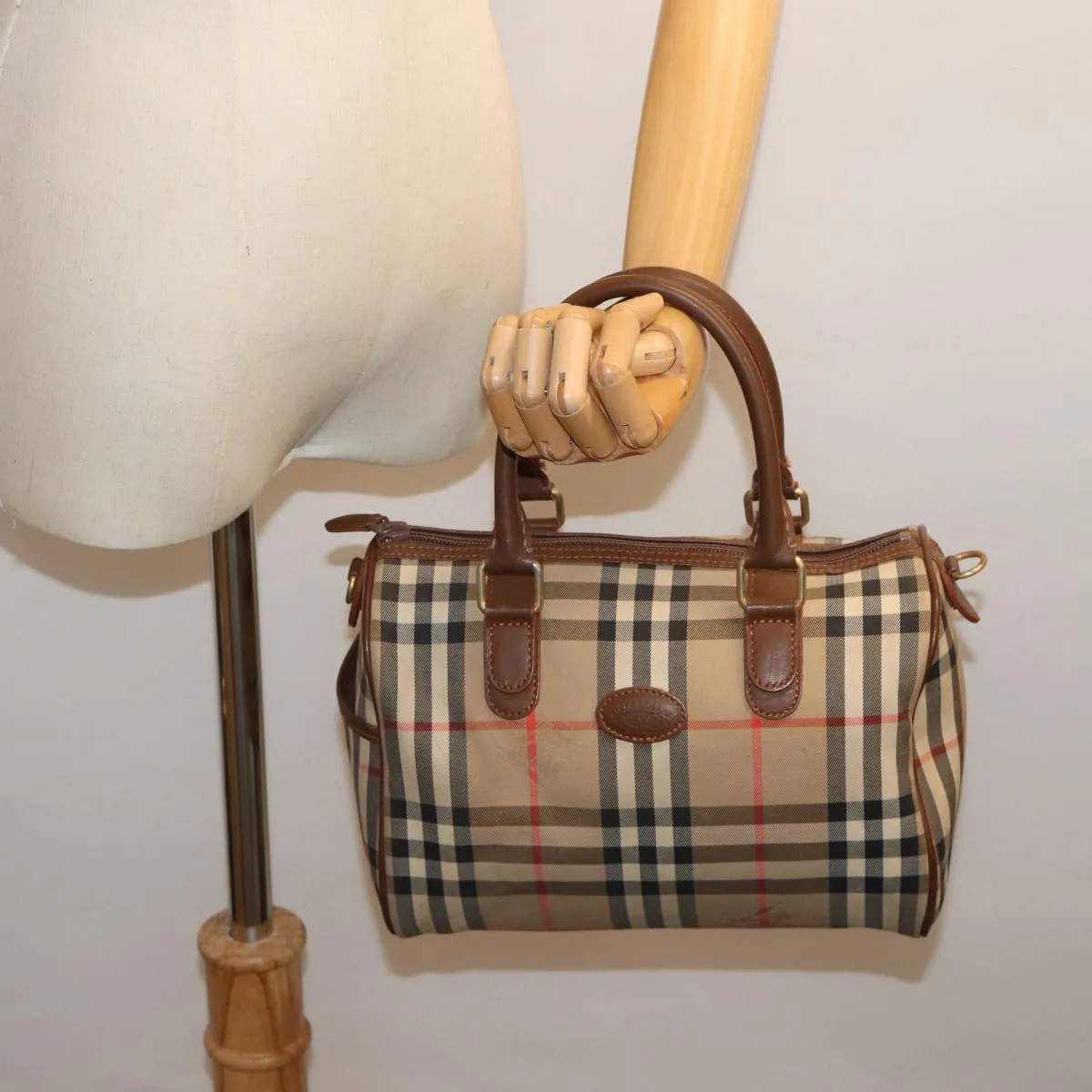 BURBERRYSs Nova Check Boston Bag Canvas Beige  yk12086