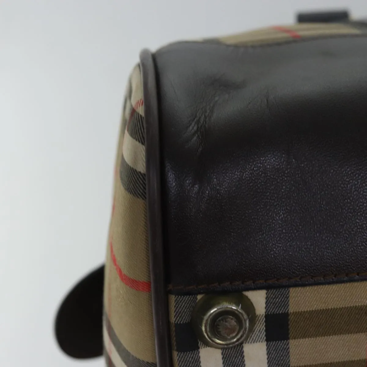 BURBERRYSs Nova Check Boston Bag Canvas Brown Beige Auth ki4621