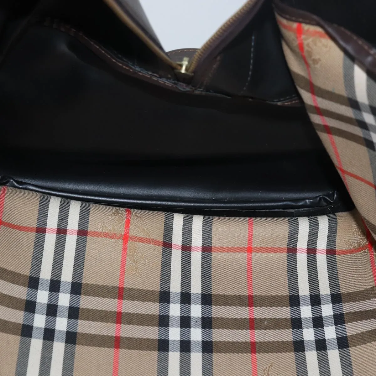 BURBERRYSs Nova Check Boston Bag Canvas Brown Beige Auth ki4621