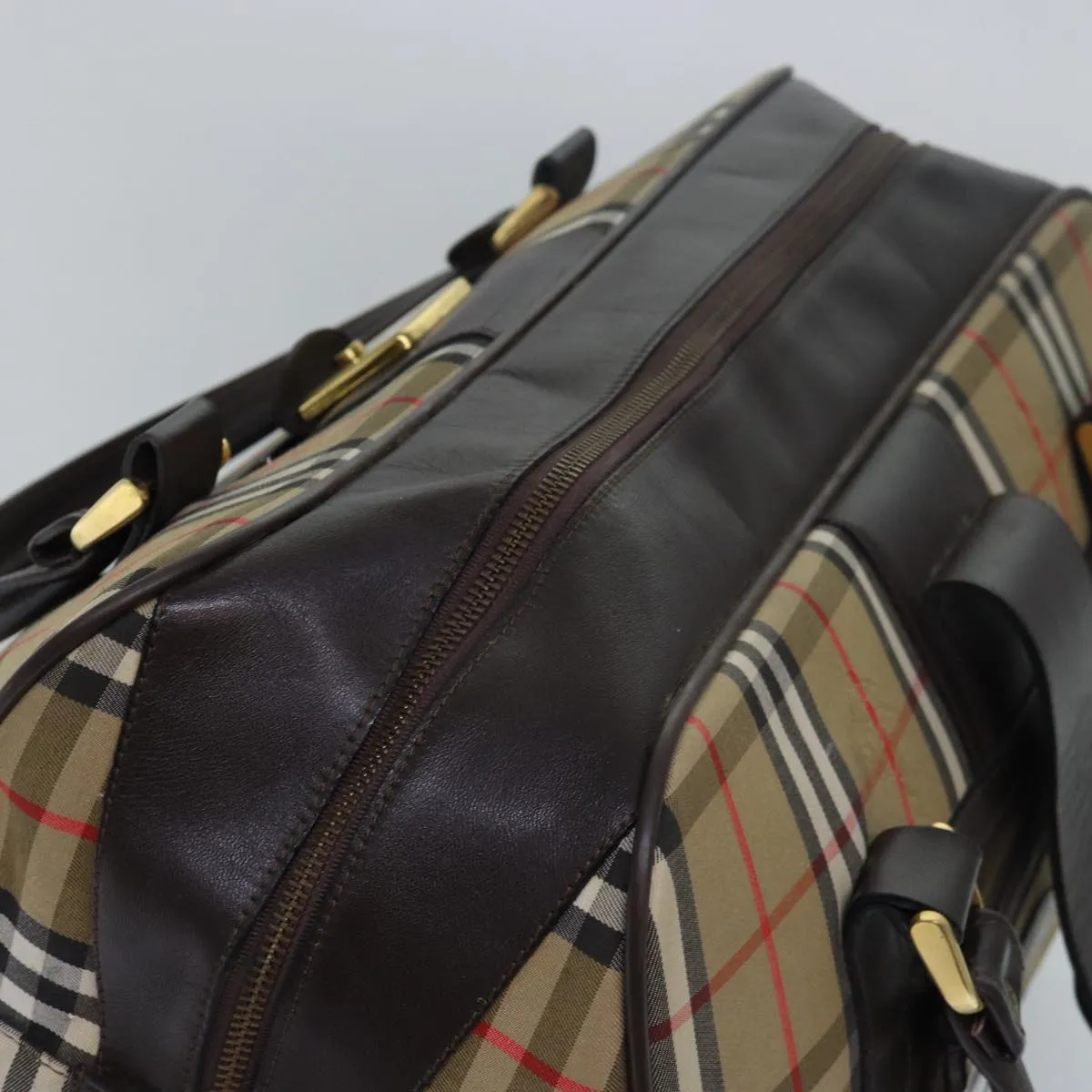 BURBERRYSs Nova Check Boston Bag Canvas Brown Beige Auth ki4621