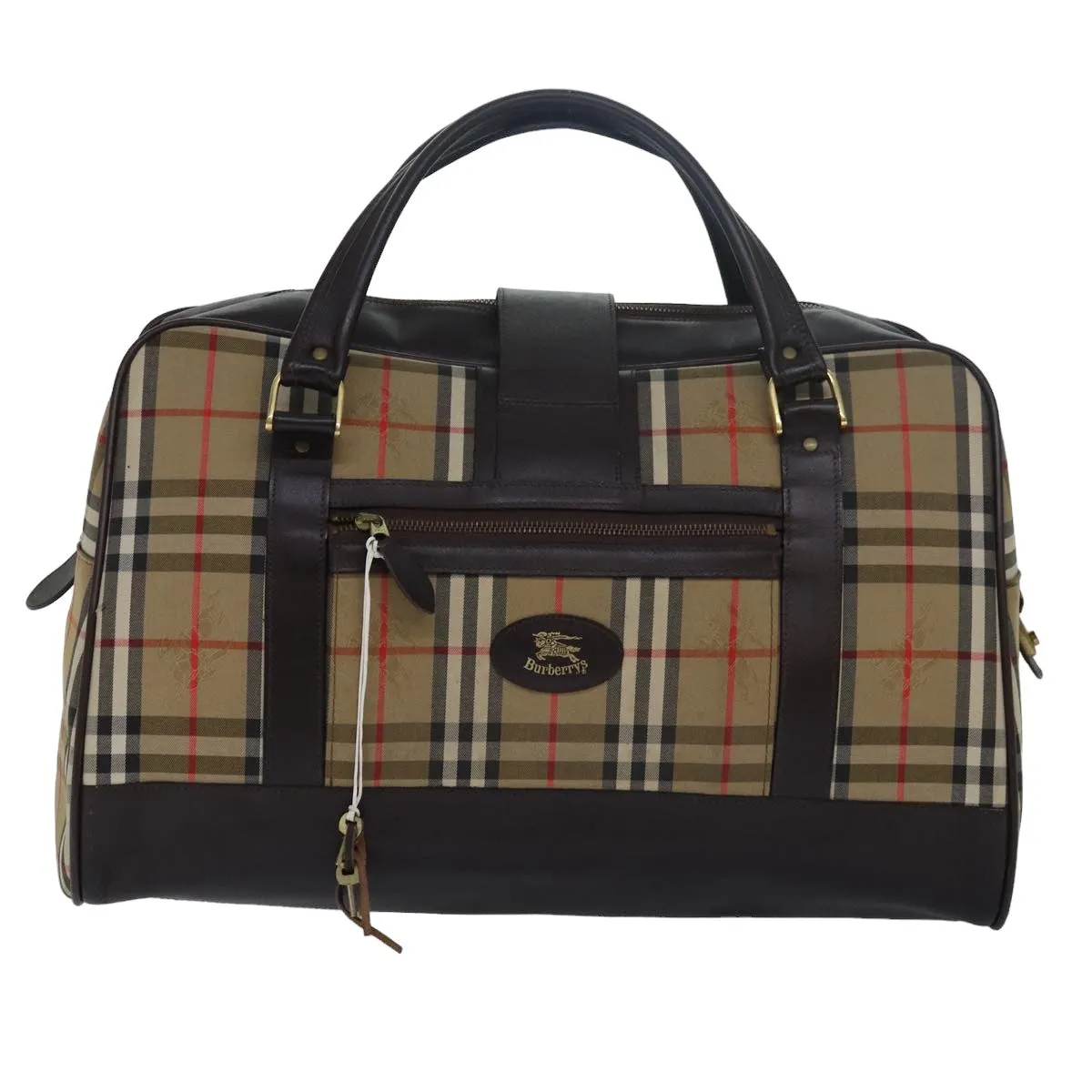 BURBERRYSs Nova Check Boston Bag Canvas Brown Beige Auth ki4621