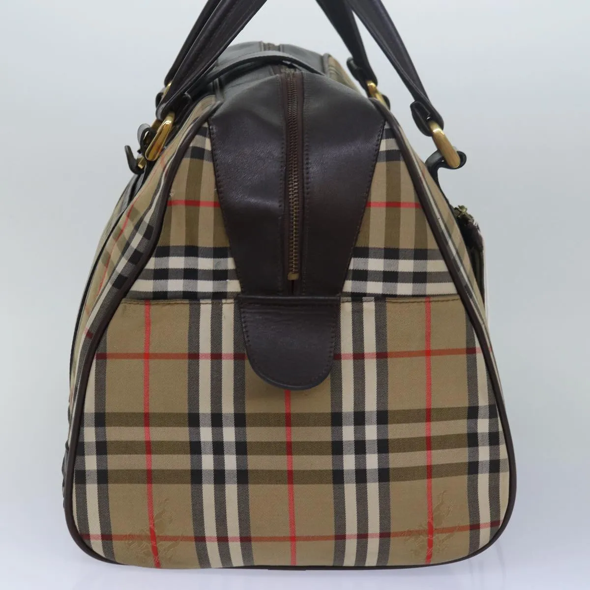 BURBERRYSs Nova Check Boston Bag Canvas Brown Beige Auth ki4621