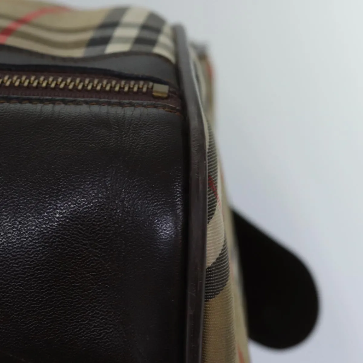 BURBERRYSs Nova Check Boston Bag Canvas Brown Beige Auth ki4621