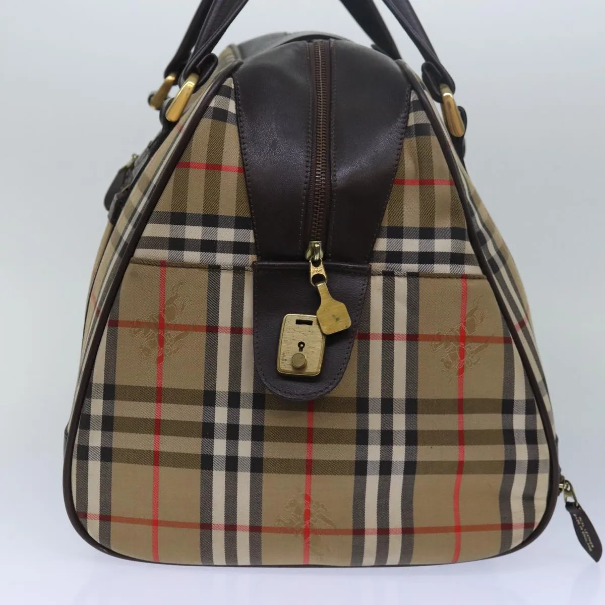 BURBERRYSs Nova Check Boston Bag Canvas Brown Beige Auth ki4621