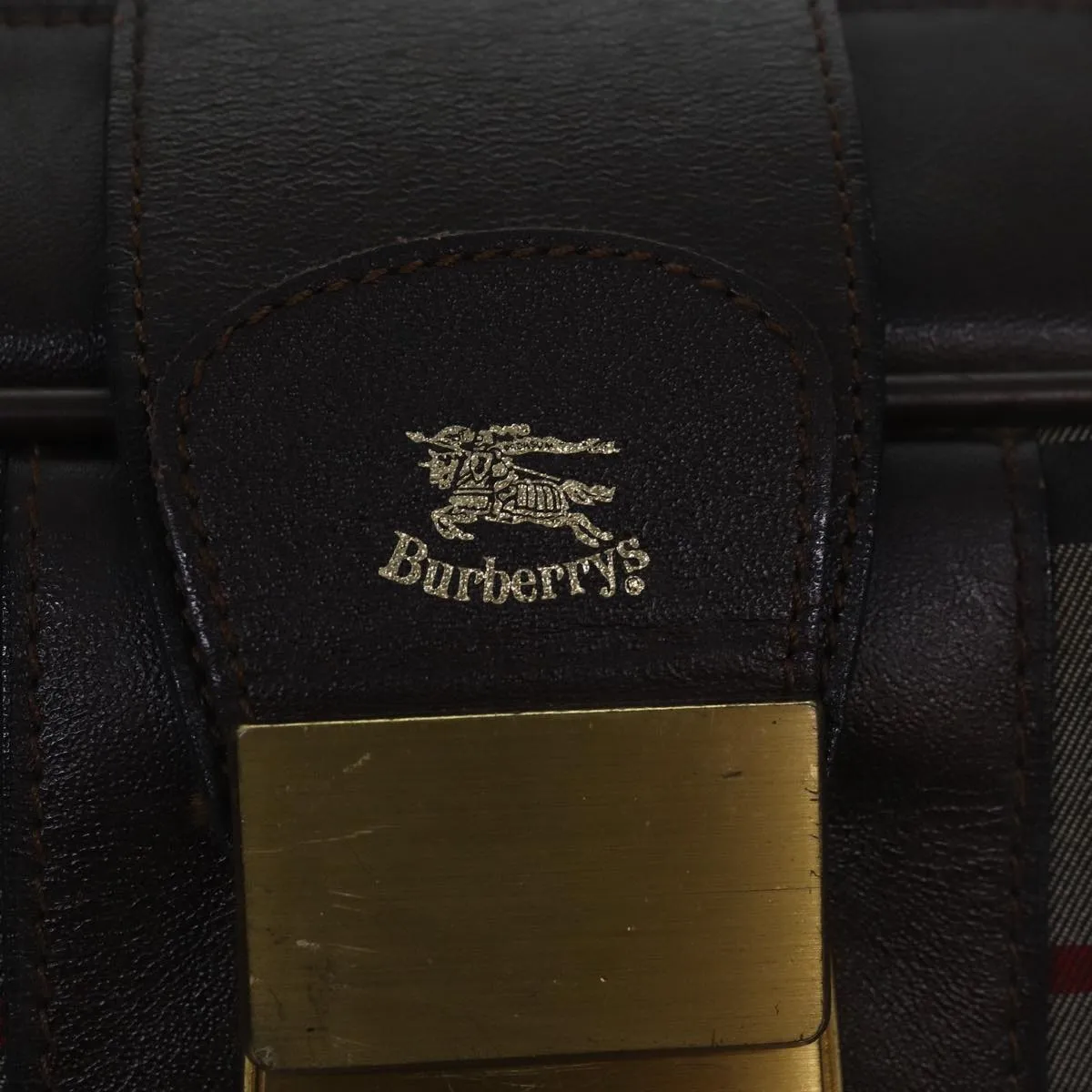 BURBERRYSs Nova Check Boston Bag Canvas Brown Beige Auth ki4621