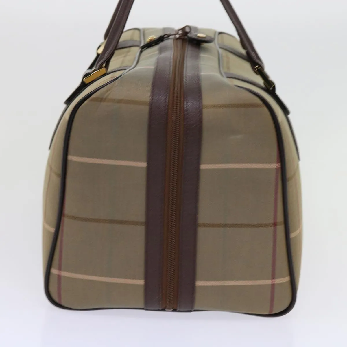 BURBERRYSs Nova Check Boston Bag Nylon Canvas Brown Auth hk981