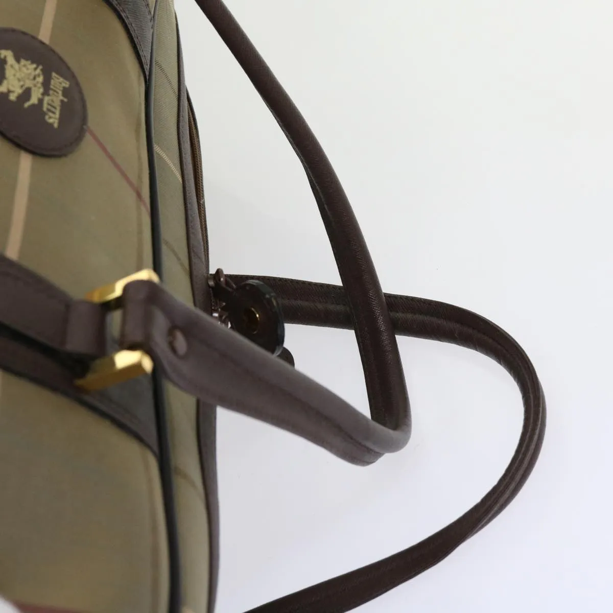BURBERRYSs Nova Check Boston Bag Nylon Canvas Brown Auth hk981