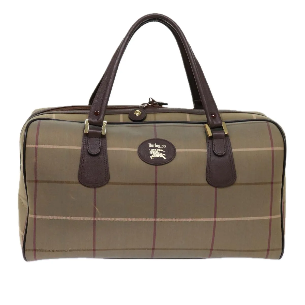 BURBERRYSs Nova Check Boston Bag Nylon Canvas Brown Auth hk981