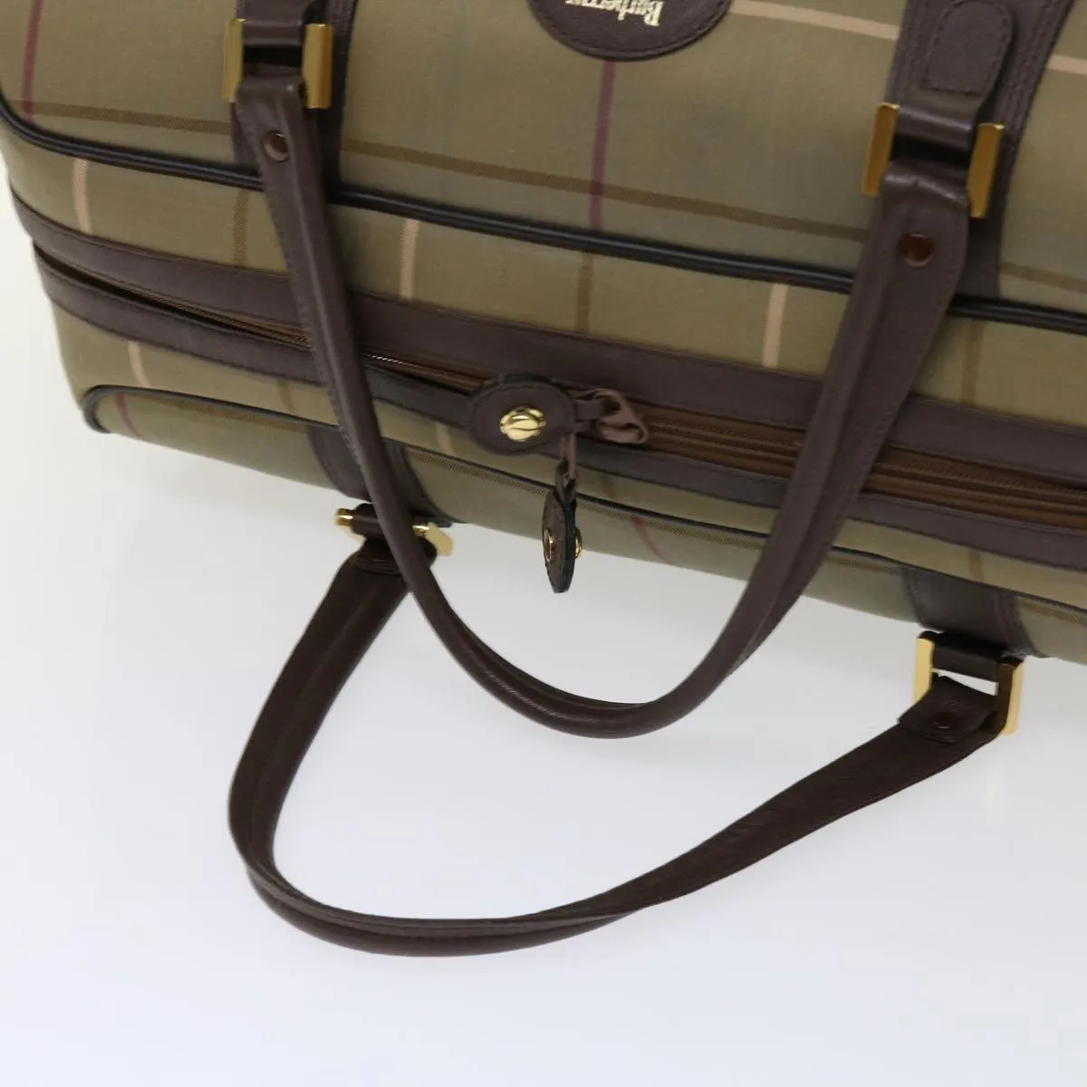 BURBERRYSs Nova Check Boston Bag Nylon Canvas Brown Auth hk981