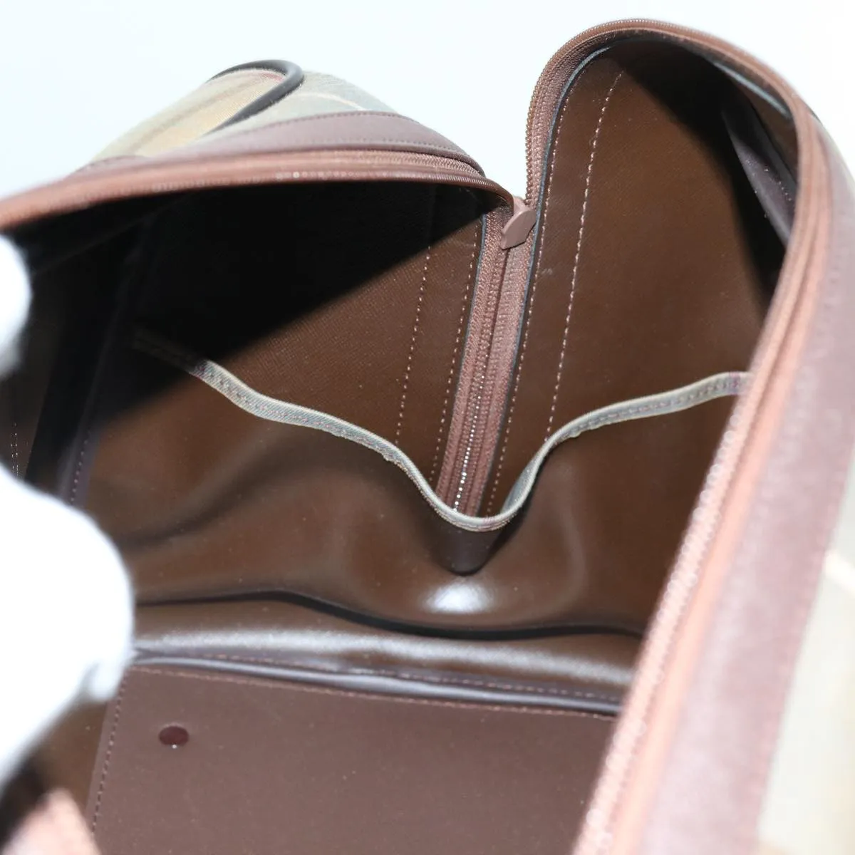 BURBERRYSs Nova Check Boston Bag Nylon Canvas Brown Auth hk981
