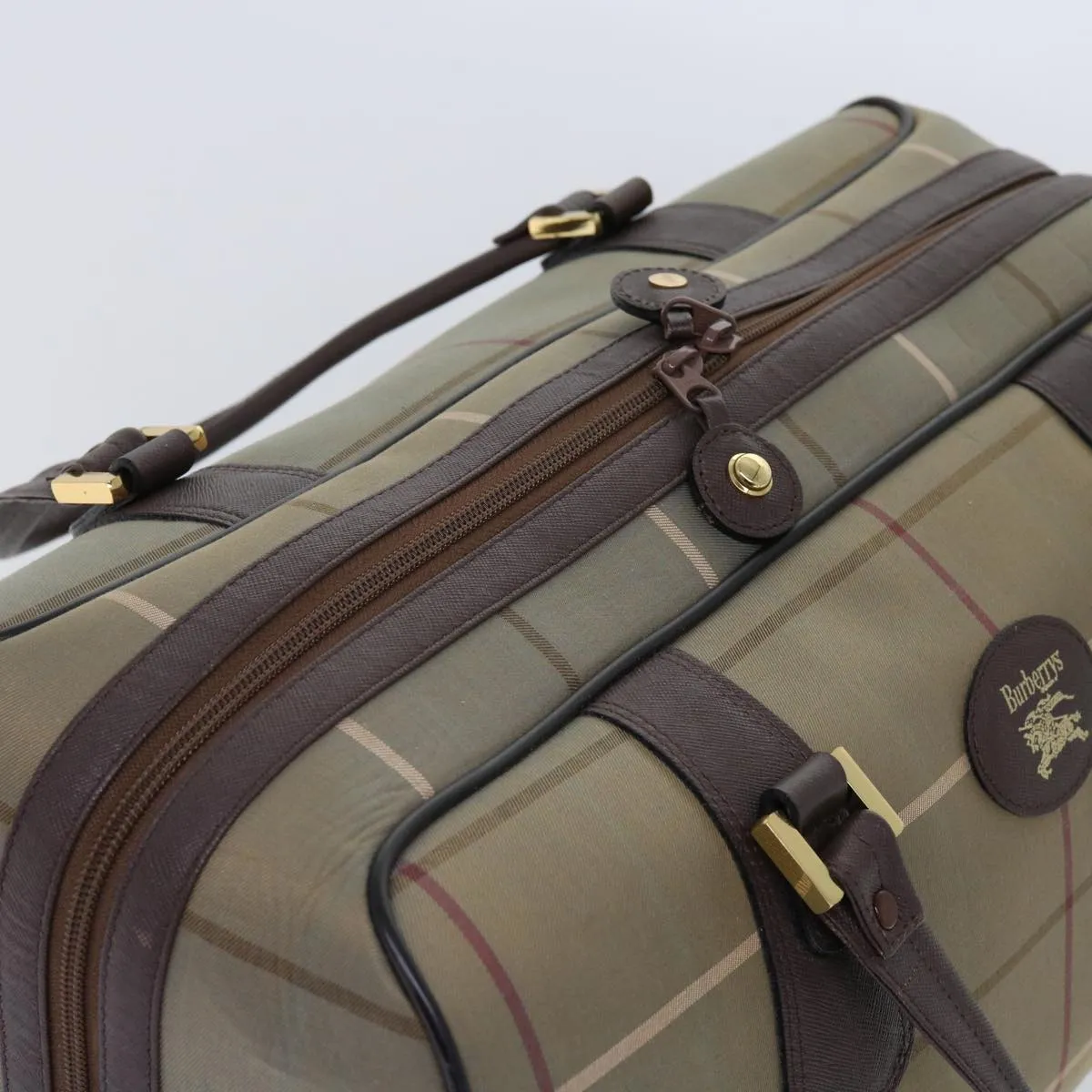 BURBERRYSs Nova Check Boston Bag Nylon Canvas Brown Auth hk981