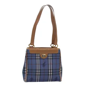 BURBERRYSs Nova Check Tote Bag PVC Leather Blue Auth 81458