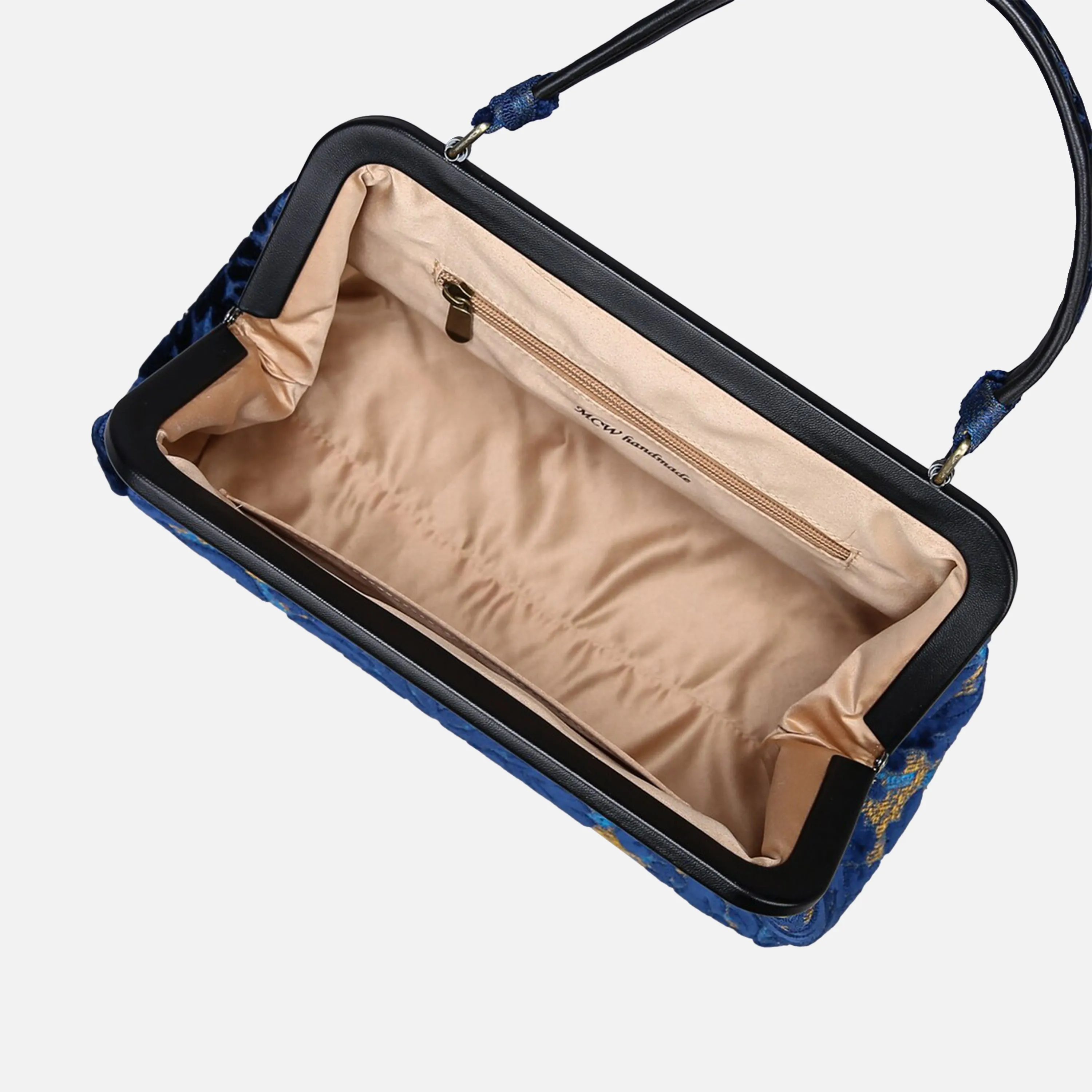 Burnout Velvet Navy Top Handle Purse