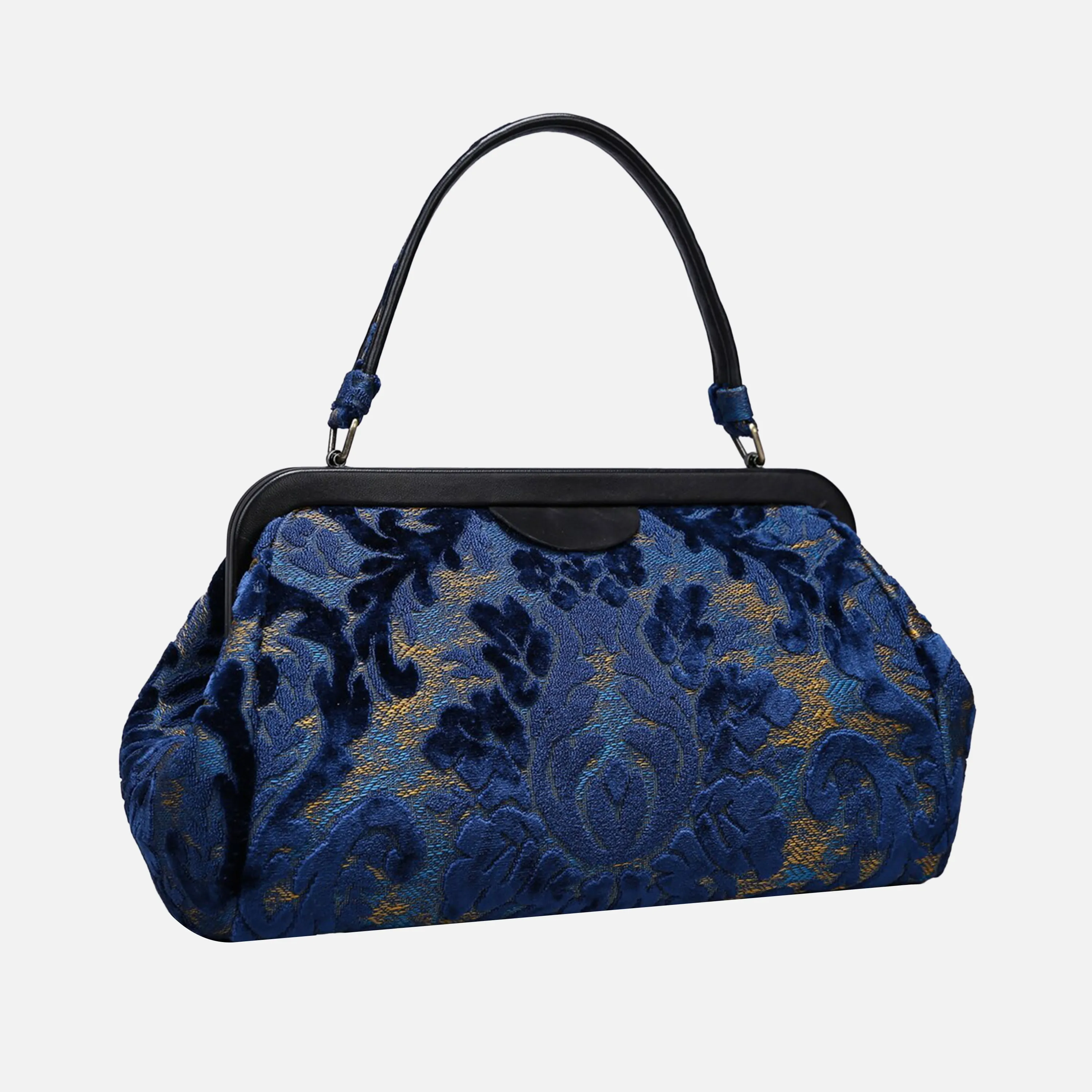 Burnout Velvet Navy Top Handle Purse
