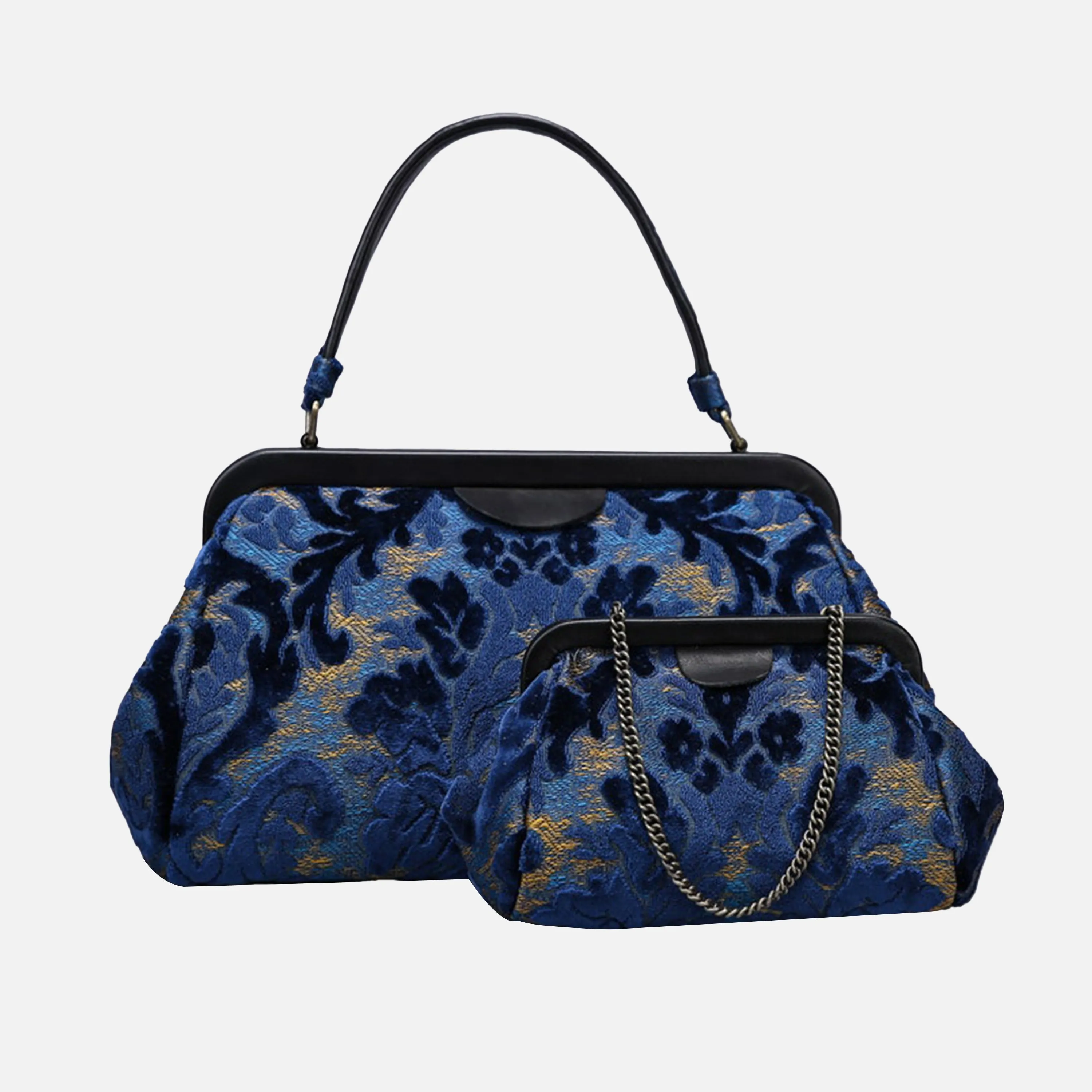 Burnout Velvet Navy Top Handle Purse