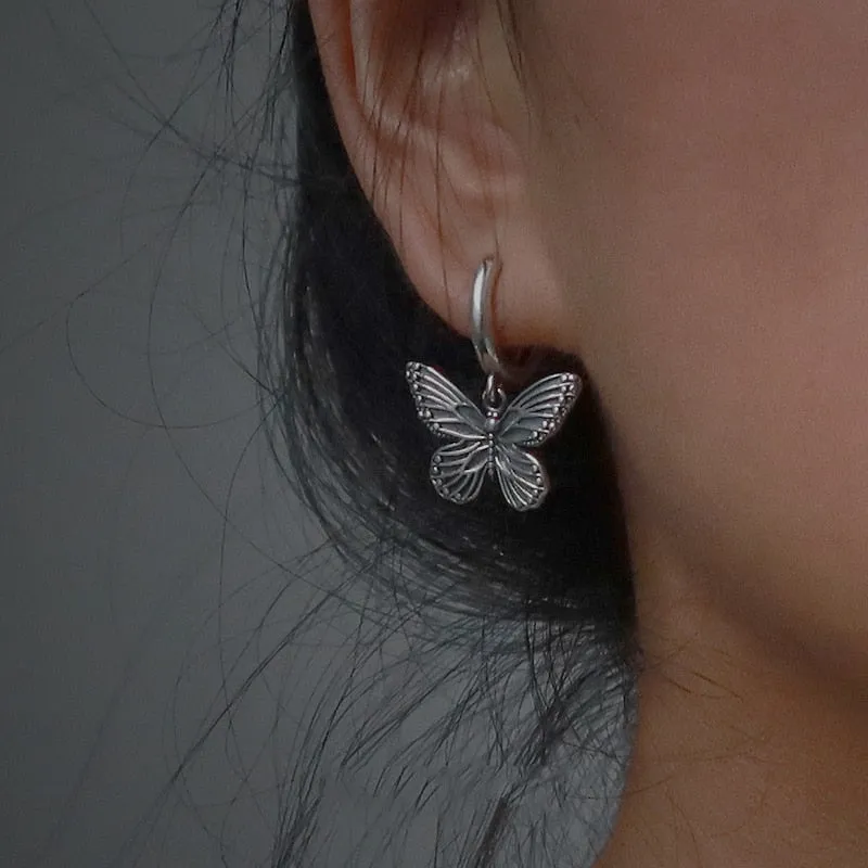 Butterfly Hoop Earrings | Silver Butterfly Earrings | Butterfly Huggie | Women Butterfly Stud | Butterfly Earring | Butterfly Charm Earrings