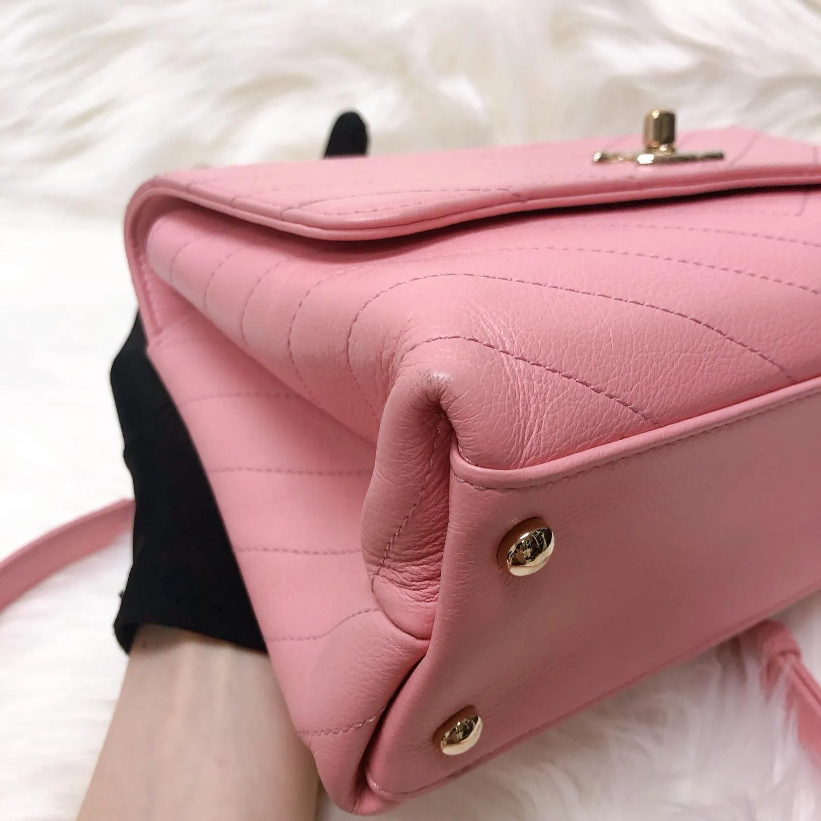 Calfskin Chevron Chic Top Handle Bag Small