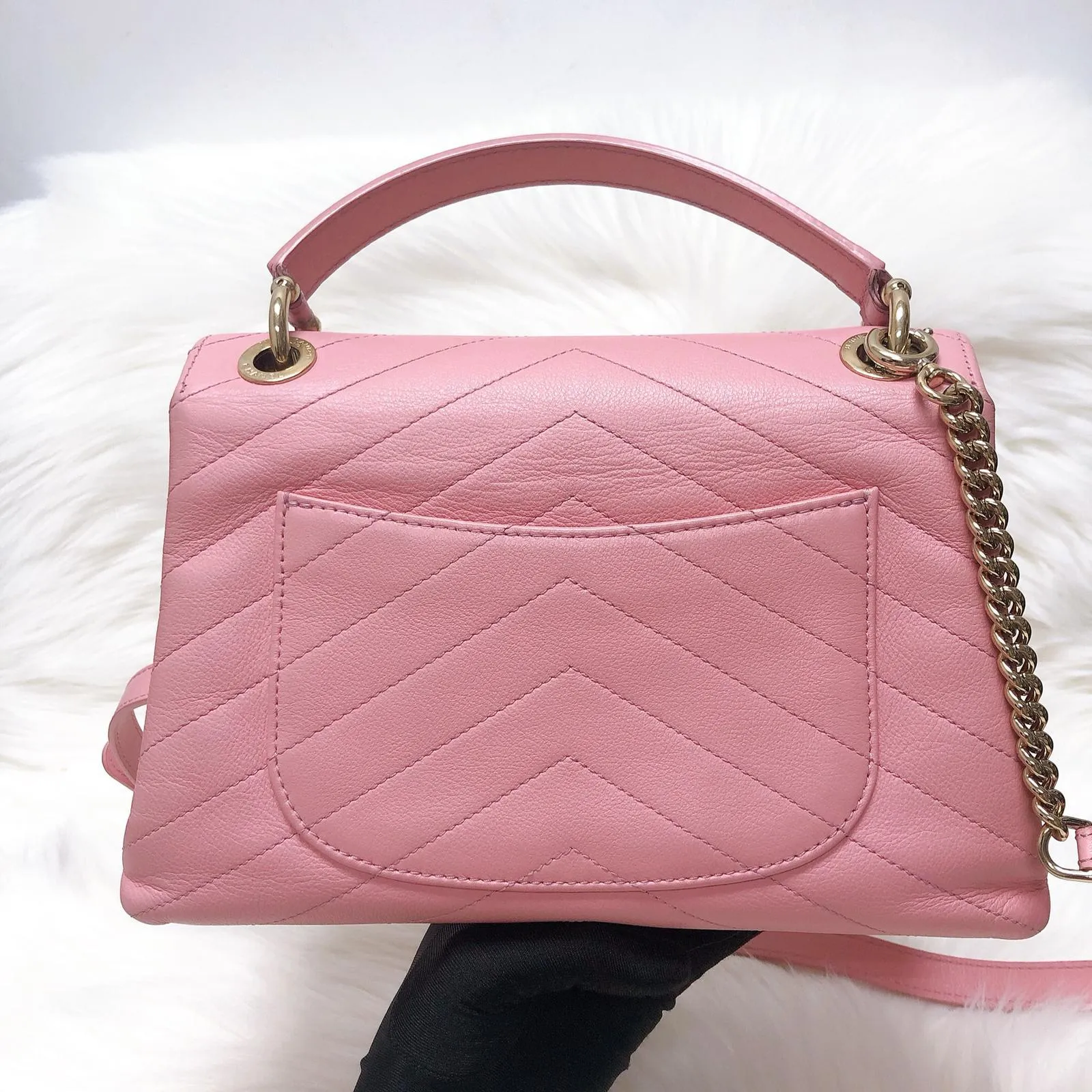 Calfskin Chevron Chic Top Handle Bag Small