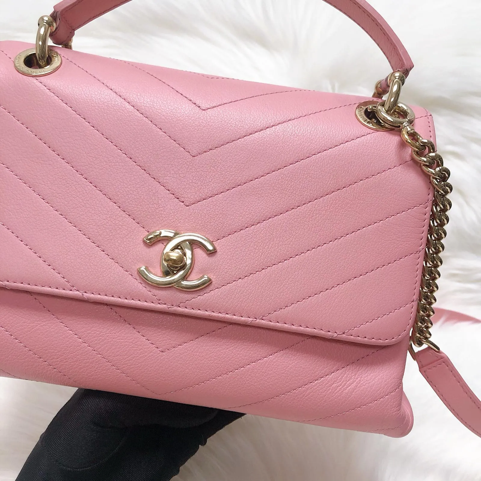 Calfskin Chevron Chic Top Handle Bag Small