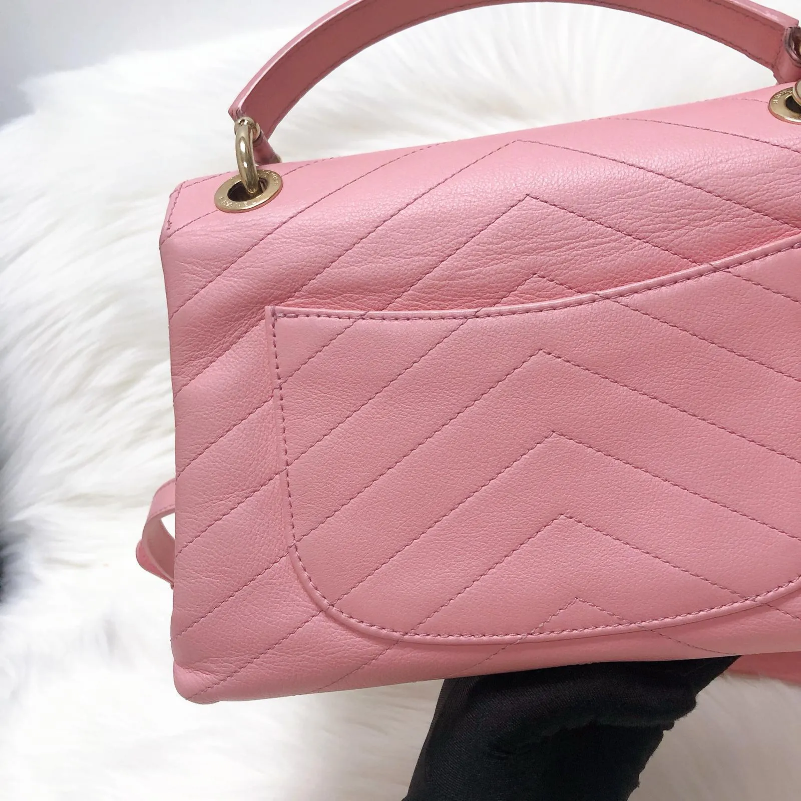 Calfskin Chevron Chic Top Handle Bag Small