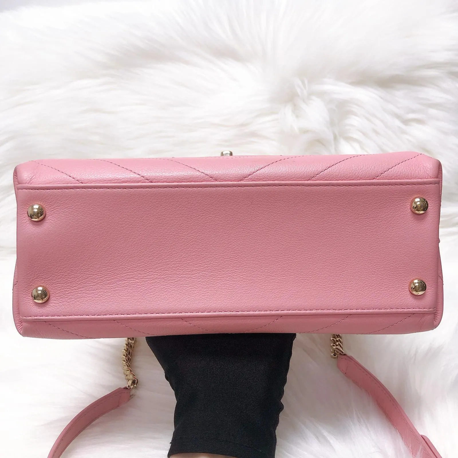 Calfskin Chevron Chic Top Handle Bag Small