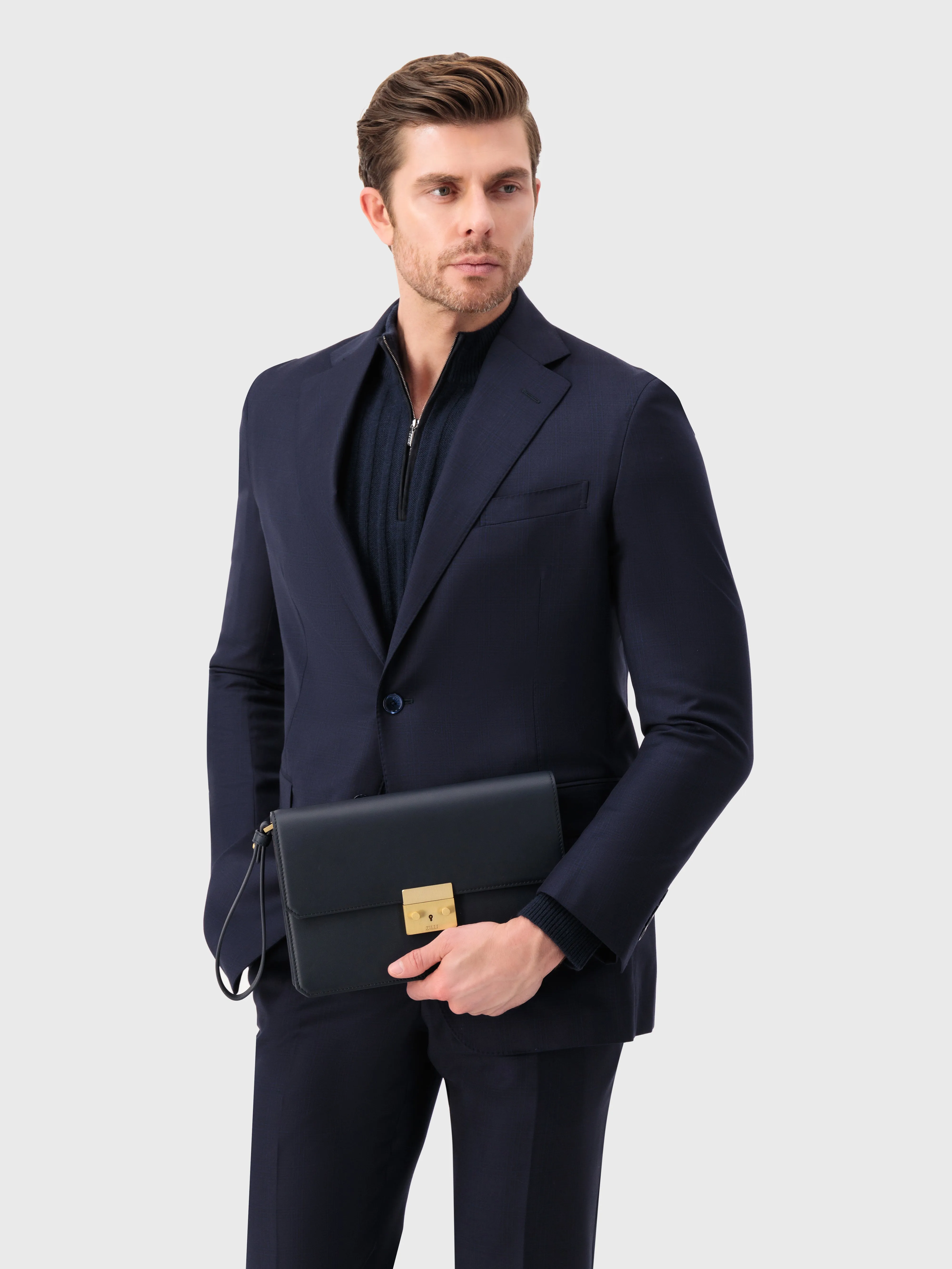 Calfskin Clutch Bag Blue Navy
