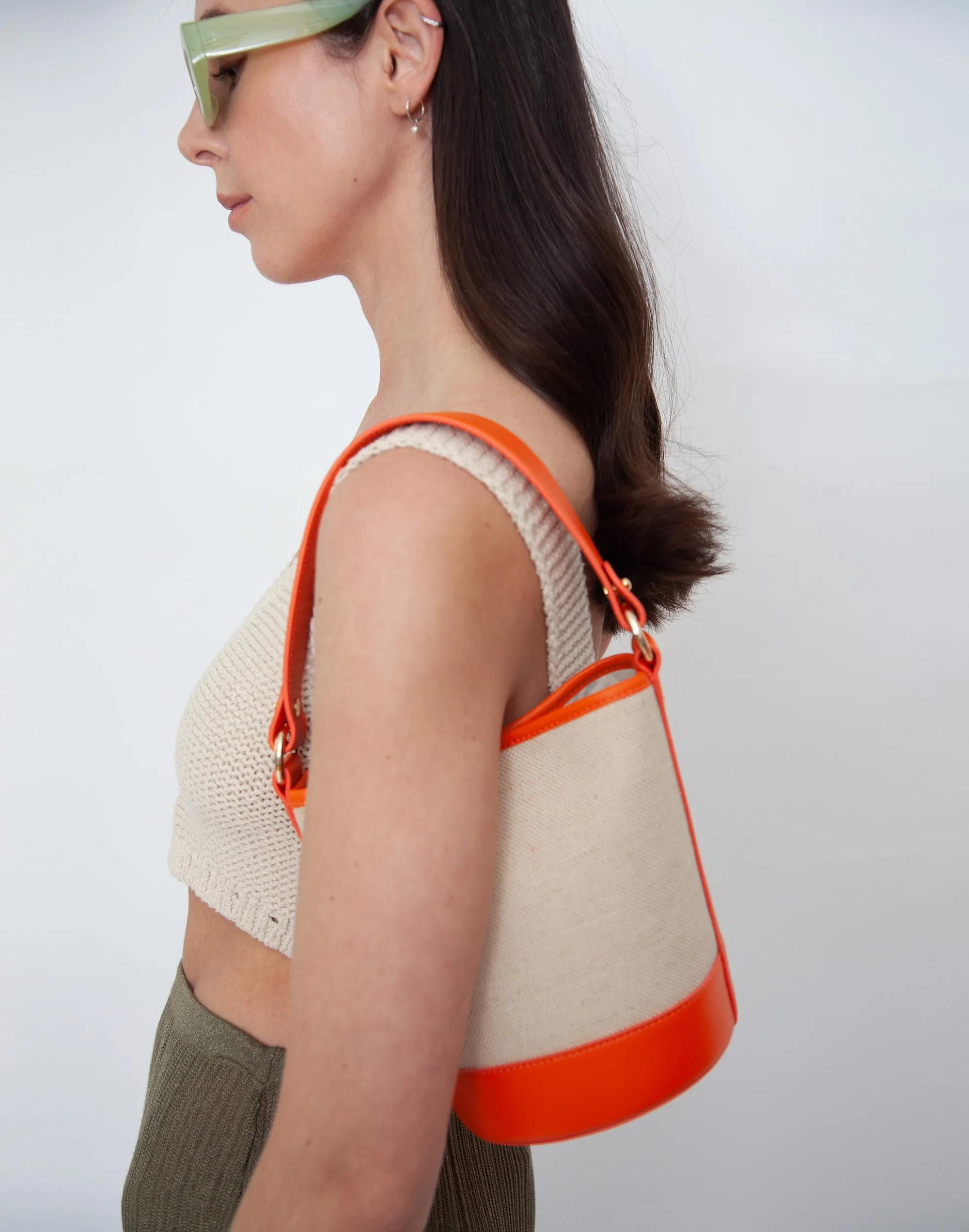 Canvas Mini Bucket Bag (Linen/Orange)