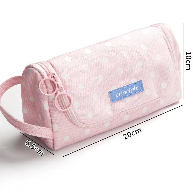 Canvas Pencil Case Large Capacity Simple Girl Japanese Cute Girl Heart Stationery Box Korean Pencil Case Multi-function