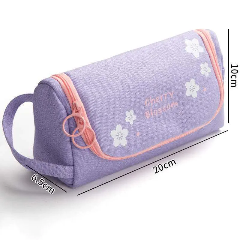 Canvas Pencil Case Large Capacity Simple Girl Japanese Cute Girl Heart Stationery Box Korean Pencil Case Multi-function