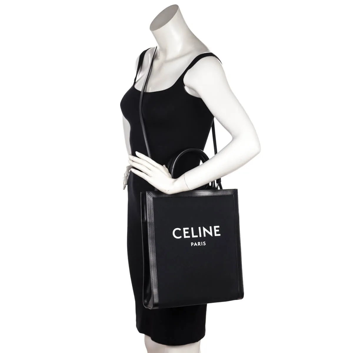 Celine Black Canvas & Calfskin Small Vertical Cabas Tote